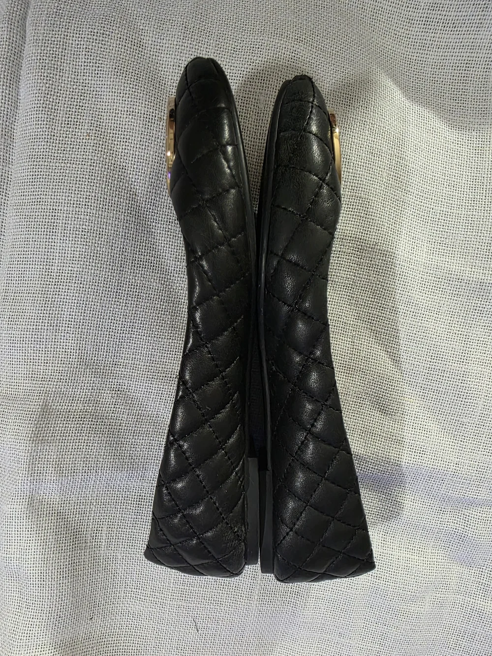 Tory Burch Reva Black Quilted Leather Ballet Flats Gold Logo Size 9.5